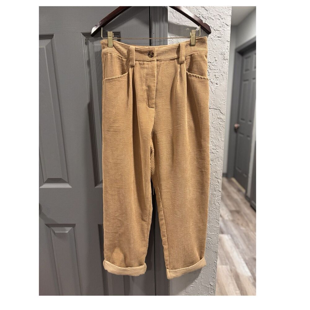 Petal + Pup Women's Beige Corduroy Pleated Chino Pants Pockets Button Zip